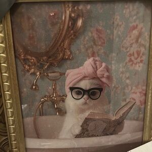 Design District Glass Chic Cat Wall Art with Pink